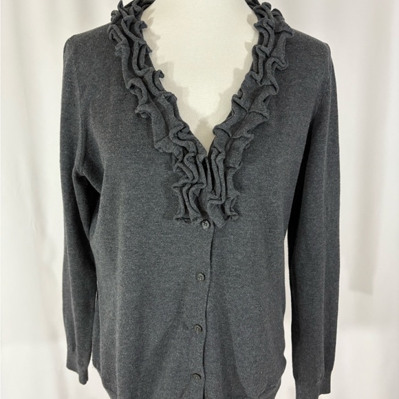 Talbots Charcoal Ruffled Cardigan - Picture 1 of 6